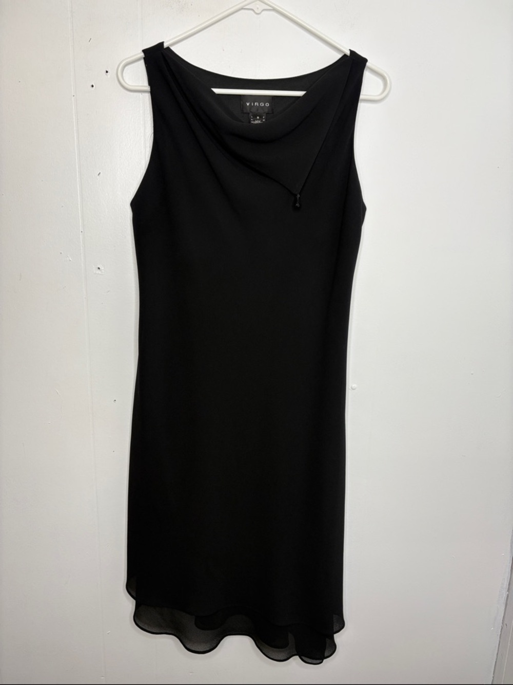 Virgo Dress Womens 8 Black Cowl Neck Jewel Sleeveless Midi Sheath goth event